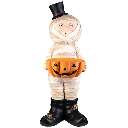 Northlight 23" Mummy in Top Hat Holding Jack-o'-Lantern Candy Dish Halloween Décor in Beige | Michaels®
